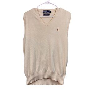 Vintage Polo Ralph Lauren Size Large Knit 100% PIMA Cotton Sweater Vest Ivory